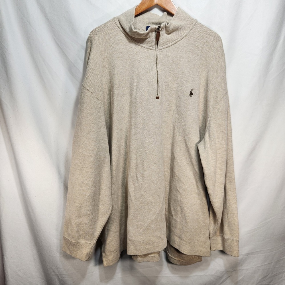 Polo Ralph Lauren Mens Sweater Size 3XB Quarter Zip‎ Pullover 100% Cotton Beige